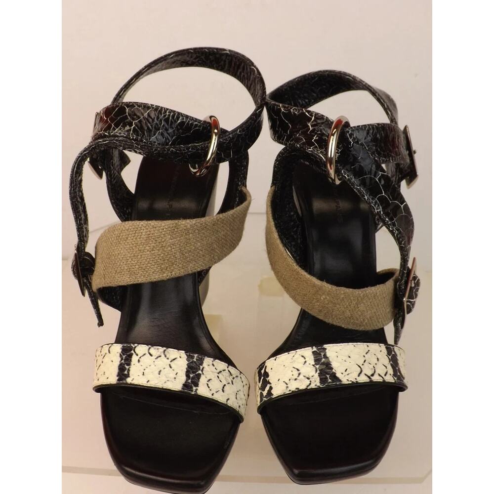 NIB BALENCIAGA BLACK CRACKED SNAKESKIN LEATHER STRAPPY WEDGE SANDALS PUMPS 38 - Picture 2 of 10
